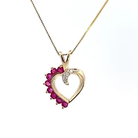 10K Yellow Gold 0.03 cttw Diamond and Ruby Heart Pendant, 18"
