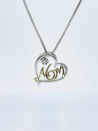Sterling Silver & 10K Yellow Gold Two Tone Diamond Mom Pendant