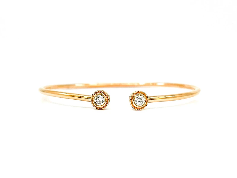 14K Rose Gold 0.24cttw Diamond Cuff Bangle, 6.5"