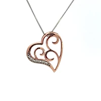 10K White and Rose Gold cttw Diamond Heart Pendant