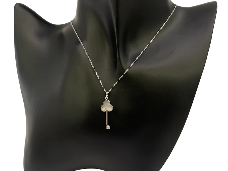 10K White Gold Mother of Pearl and Diamond Key Pendant