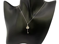 10K White Gold Mother of Pearl and Diamond Key Pendant