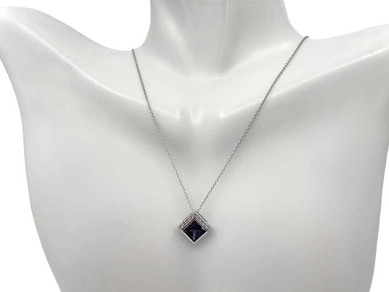 10K White Gold 6.0mm Created Alexandrite & 0.14cttw Diamond Pendant, 17"
