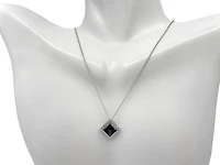 10K White Gold 6.0mm Created Alexandrite & 0.14cttw Diamond Pendant, 17"