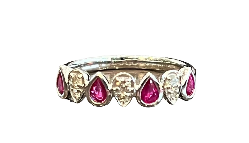 10K White Gold 0.70cttw Ruby and 0.14cttw Diamond Ring - Size 7