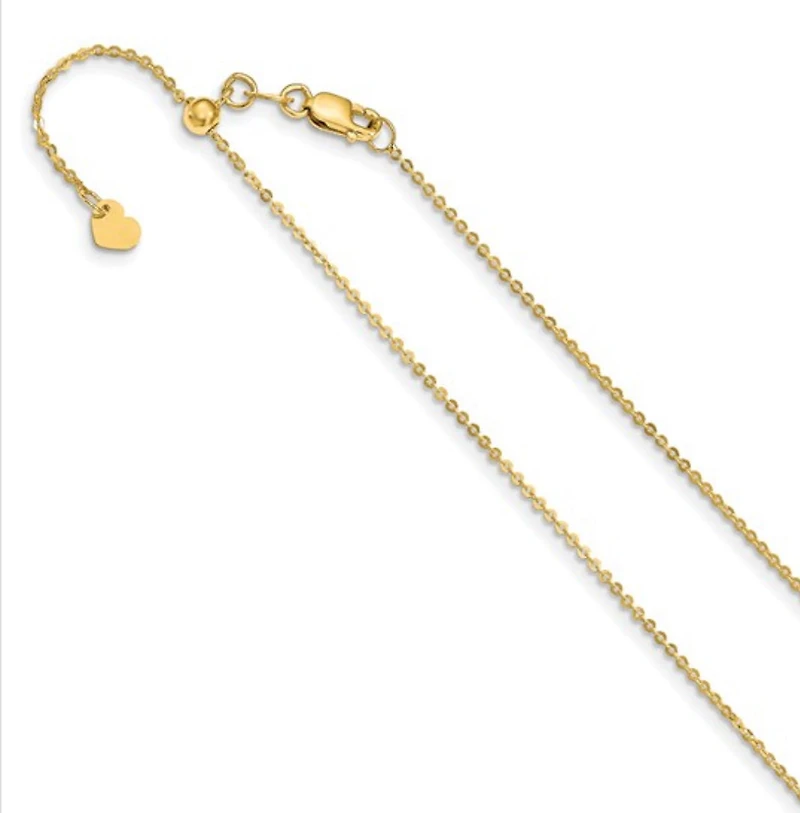 Adjustable 14K Gold Flat Cable Chain 16" - 22" 1.2mm