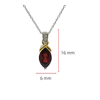 10K White & Yellow Gold Garnet and Diamond Pendant, 18"