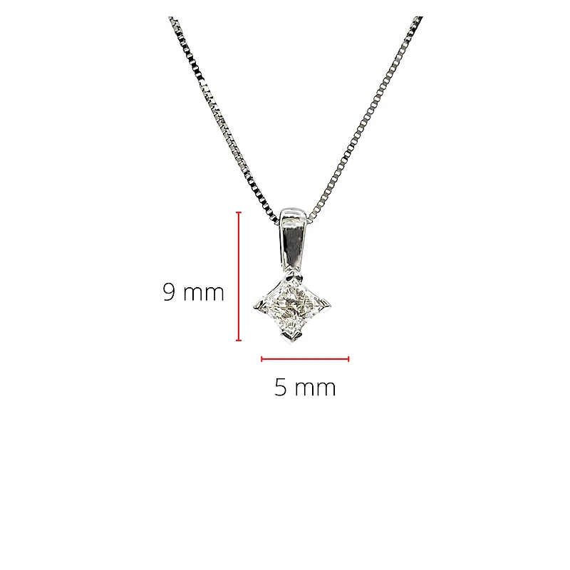 14K White Gold 0.13cttw Princess Cut Canadian Diamond Solitaire Pendant, 18"