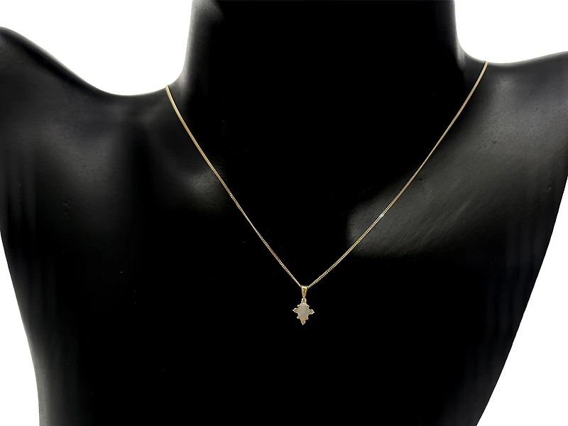 10K Yellow Gold 0.16cttw Opal and 0.03cttw Diamond Necklace - 18 Inches
