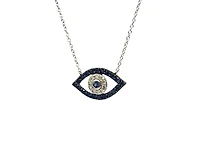 10K White Gold Sapphire & Diamond Evil Eye Pendant, 18"