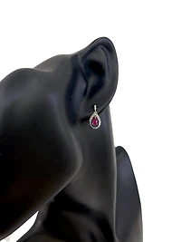 10K White Gold 0.01cttw Diamond & Pear Shape Ruby Earrings