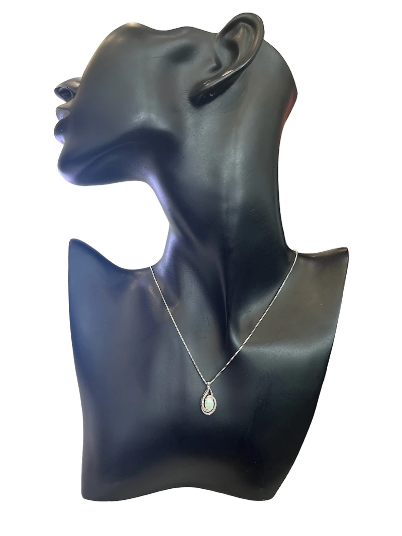 925 Sterling Silver Opal & Diamond Necklace