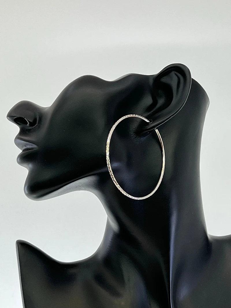 10K White Gold 60mm Sleeper/Keeper/Hoop Earrings