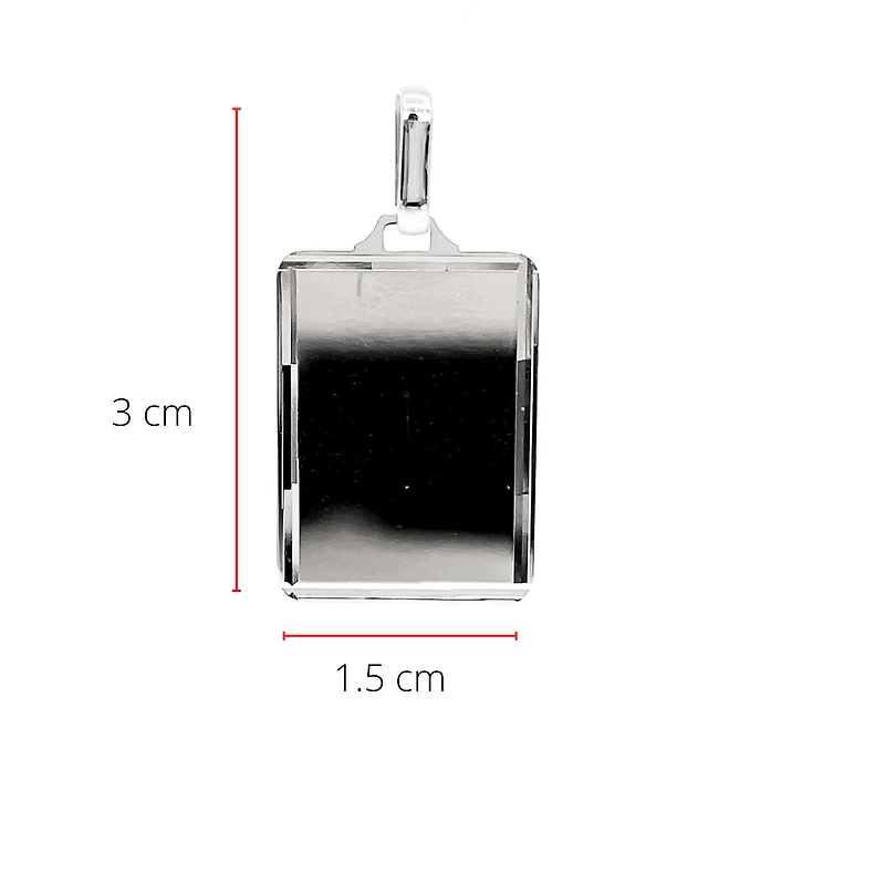 10K White Gold Engraveable Bevelled Edge Rectangular Charm - 20mm x 10mm