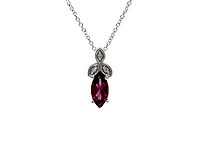 10K White Gold 8mm x 4mm Rhodalite Garnet and 0.02cttw Diamond Pendant with Rolo Chain - 18 Inches