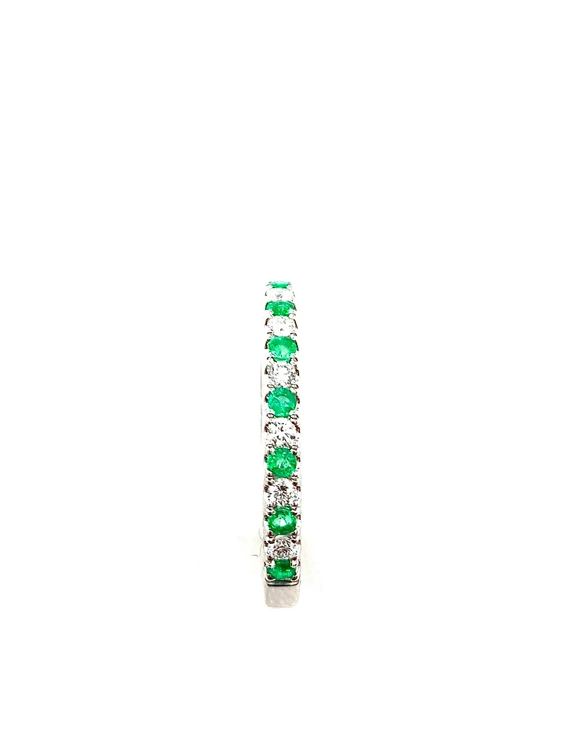 14K White Gold Emerald and Diamond Ring-Size 6.5