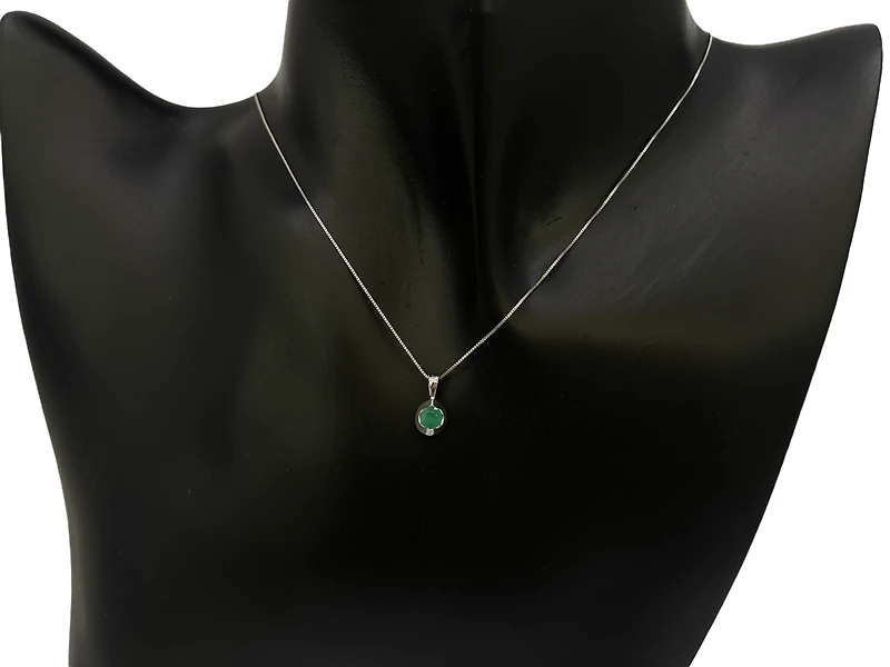 10K White Gold Emerald Pendant, 18"