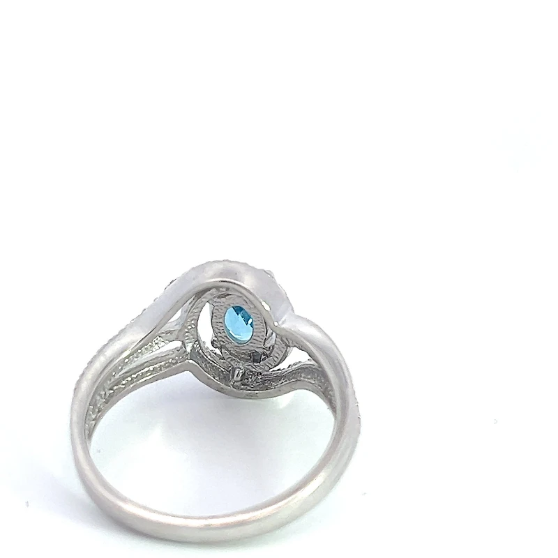 925 Sterling Silver Blue Topaz & Diamond Ring - 4.5