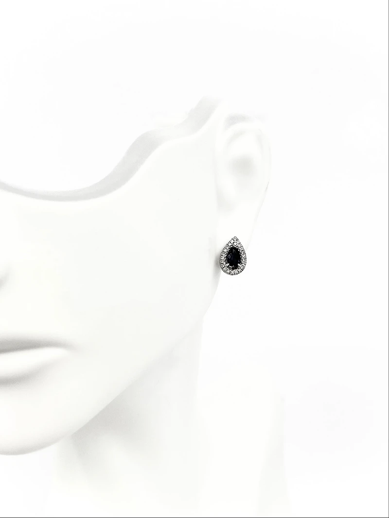 10K White Gold 0.60cttw Genuine Sapphire & 0.11cttw Diamond Pear Shaped Halo Earrings