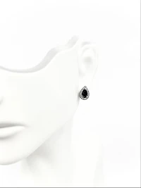 10K White Gold 0.60cttw Genuine Sapphire & 0.11cttw Diamond Pear Shaped Halo Earrings