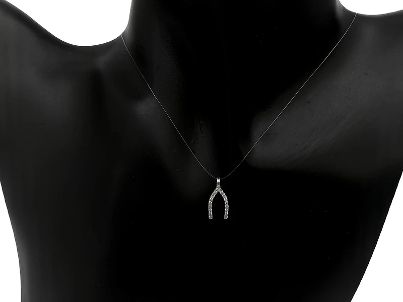 10K White Gold Cubic Zirconia Wishbone Charm - 15mm x 8mm