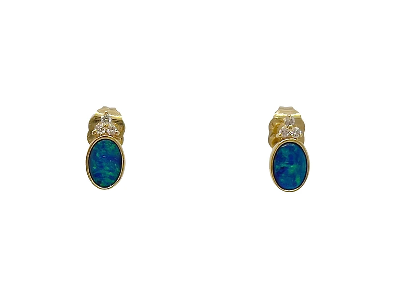 10K Yellow Gold 0.80cttw Australian Doublet Opal and 0.065cttw Diamond Earrings
