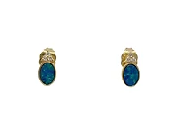 10K Yellow Gold 0.80cttw Australian Doublet Opal and 0.065cttw Diamond Earrings