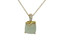 10K Yellow Gold Jade and Diamond Pendant, 18"