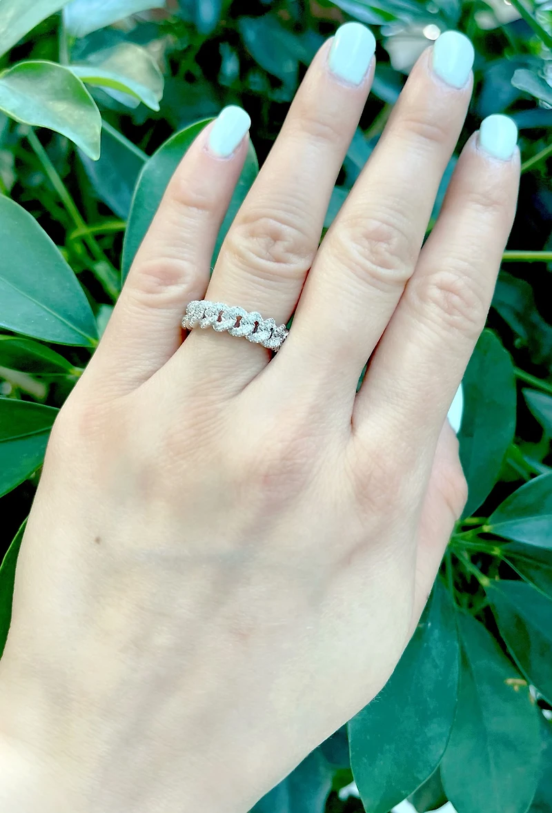 10K White Gold 0.50cttw Diamond Miami Cuban Link Ring / Band, size 6.5