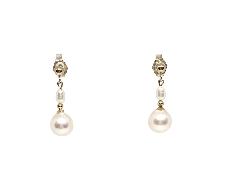 14K Yellow Gold Cultured Pearl Drop Earrings