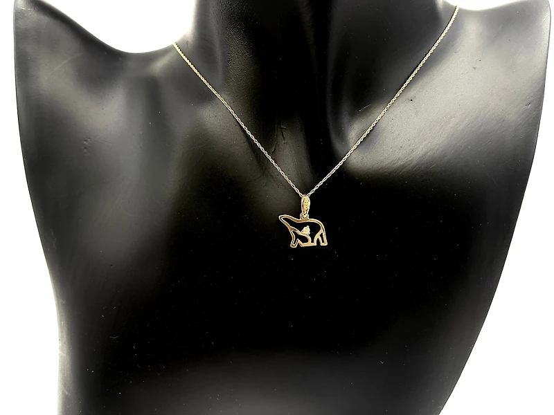 14K Yellow Gold 0.03cttw Diamond Polar Bear Mother and Cub Pendant