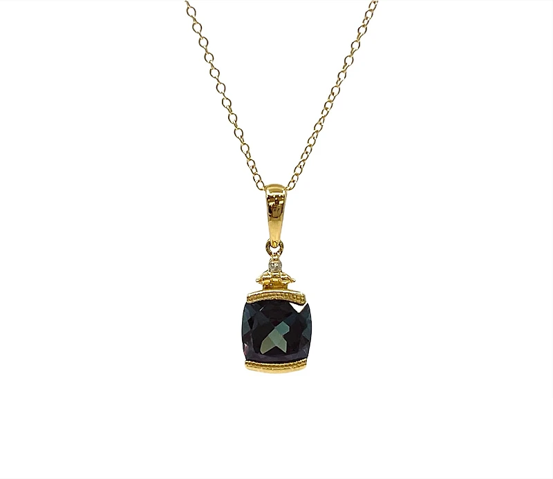 10K Yellow Gold 1.00cttw Created Alexandrite and 0.01cttw Diamond Necklace, 18"