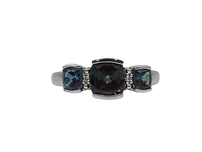 10K White Gold 2.00cttw Created Alexandrite and 0.014cttw Diamond Ring, size 7 - 4.5