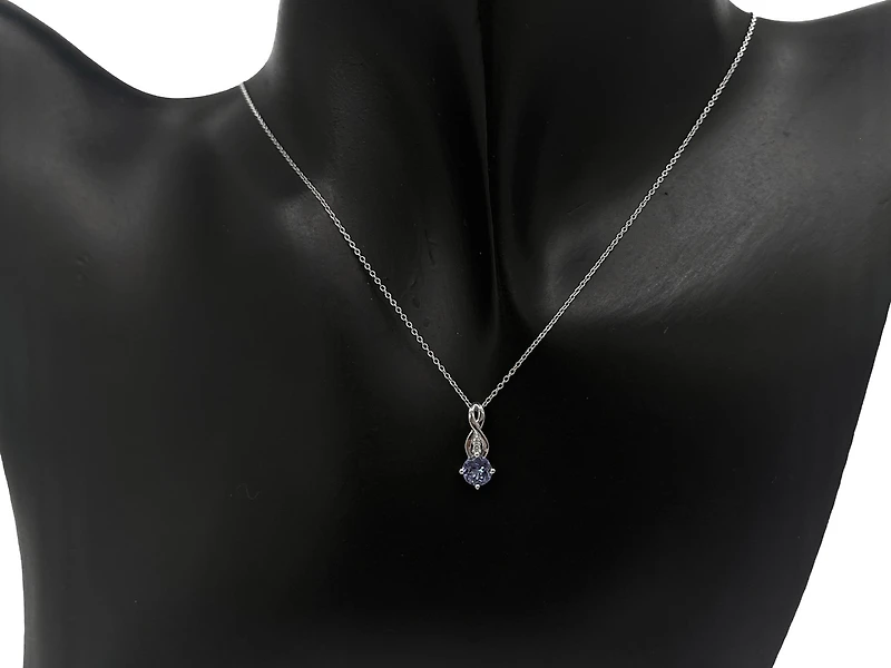 10K White Gold 0.45cttw Genuine Tanzanite & 0.01cttw Diamond Pendant - 18"