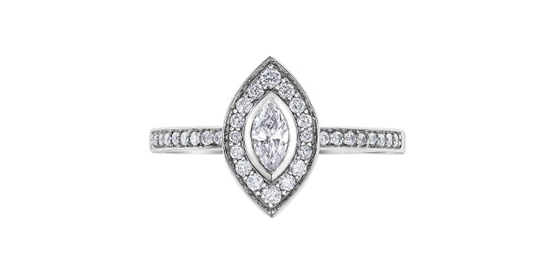 10K White Gold 0.18cttw Marquise Cut Diamond Halo Engagement Ring - / 4.5