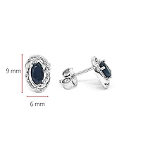 925 Sterling Silver Sapphire & Diamond Halo Stud Earrings