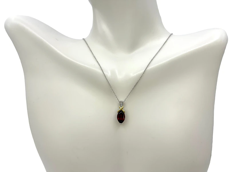 10K White & Yellow Gold Garnet and Diamond Pendant, 18"