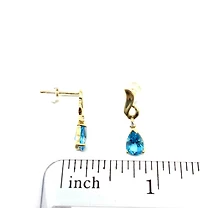 14K Yellow Gold Blue Topaz & 0.03cttw Diamond Earrings