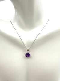 10K White Gold Amethyst & Diamond Pendant, 18"