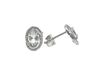 925 Sterling Silver Aquamarine & Diamond Halo Stud Earrings
