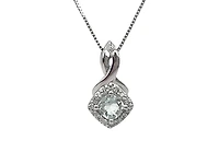 10K White Gold Aquamarine and Diamond Pendant, 18"