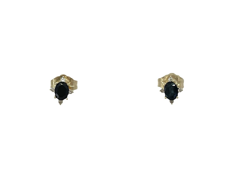 10K Yellow Gold 0.30cttw Genuine Sapphire and 0.04cttw Diamond Stud Earrings