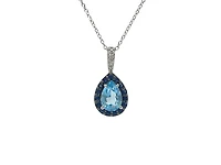10K White Gold 7x5mm Pear Cut Sky Blue Topaz with Blue Sapphire Halo and 0.03cttw Diamond Necklace - 18 Inches