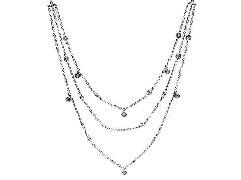 14K White Gold 0.39cttw 3 Tiered Diamond Necklace - 20 Inches