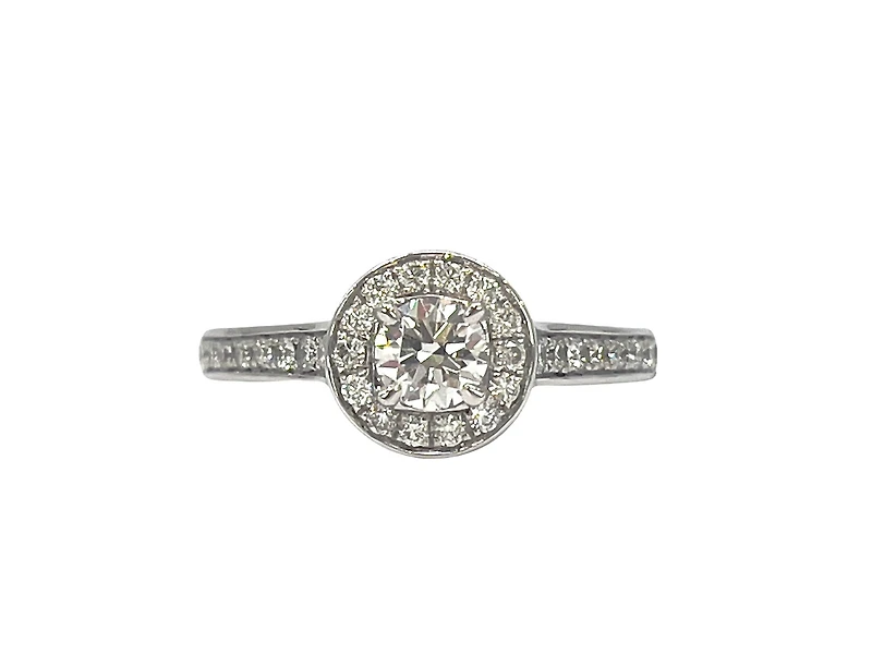 14K White Gold 0.69cttw Diamond Halo Engagement Ring - Size 6.5