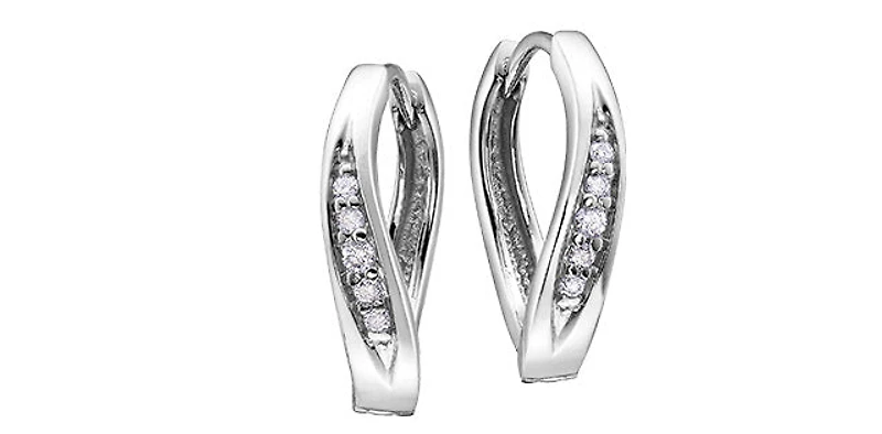 10K White Gold 0.06cttw Round Cut Diamond Hoop Huggie Hinged Earrings
