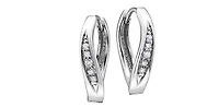 10K White Gold 0.06cttw Round Cut Diamond Hoop Huggie Hinged Earrings