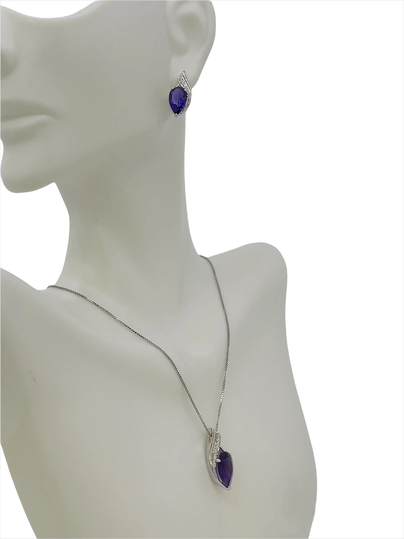 10K White Gold 3.00cttw Genuine Amethyst & 0.06cttw Diamond Pendant, 18"