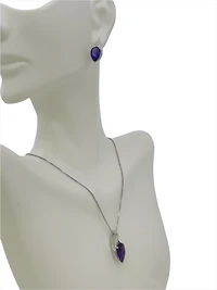 10K White Gold 3.00cttw Genuine Amethyst & 0.06cttw Diamond Pendant, 18"