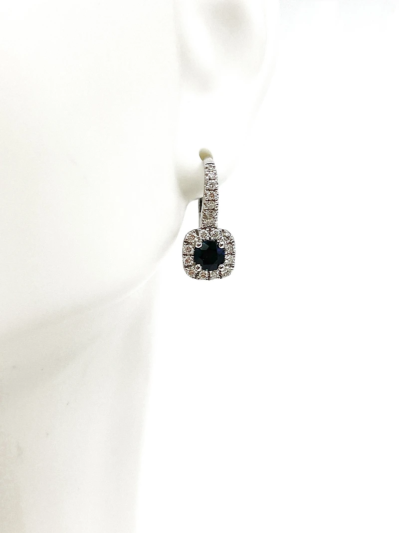14K White Gold 4mm Sapphire and 0.34cttw Diamond Drop Earrings